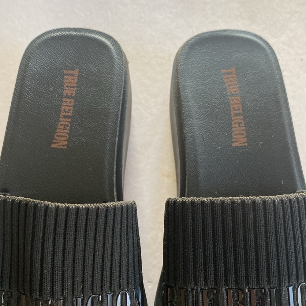 True Religion Black Jann Platform Slide Sandals Size 8.5 - Picture 4 of 11